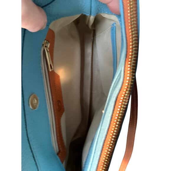 Valentina Italia Light Blue Pebbled Cross Body Bag Purse Genuine Leather - Picture 5 of 11